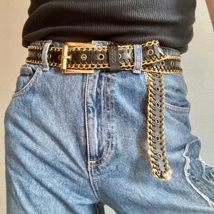 Rocco Barocco Gold Chain Trimmed Jeans Belt